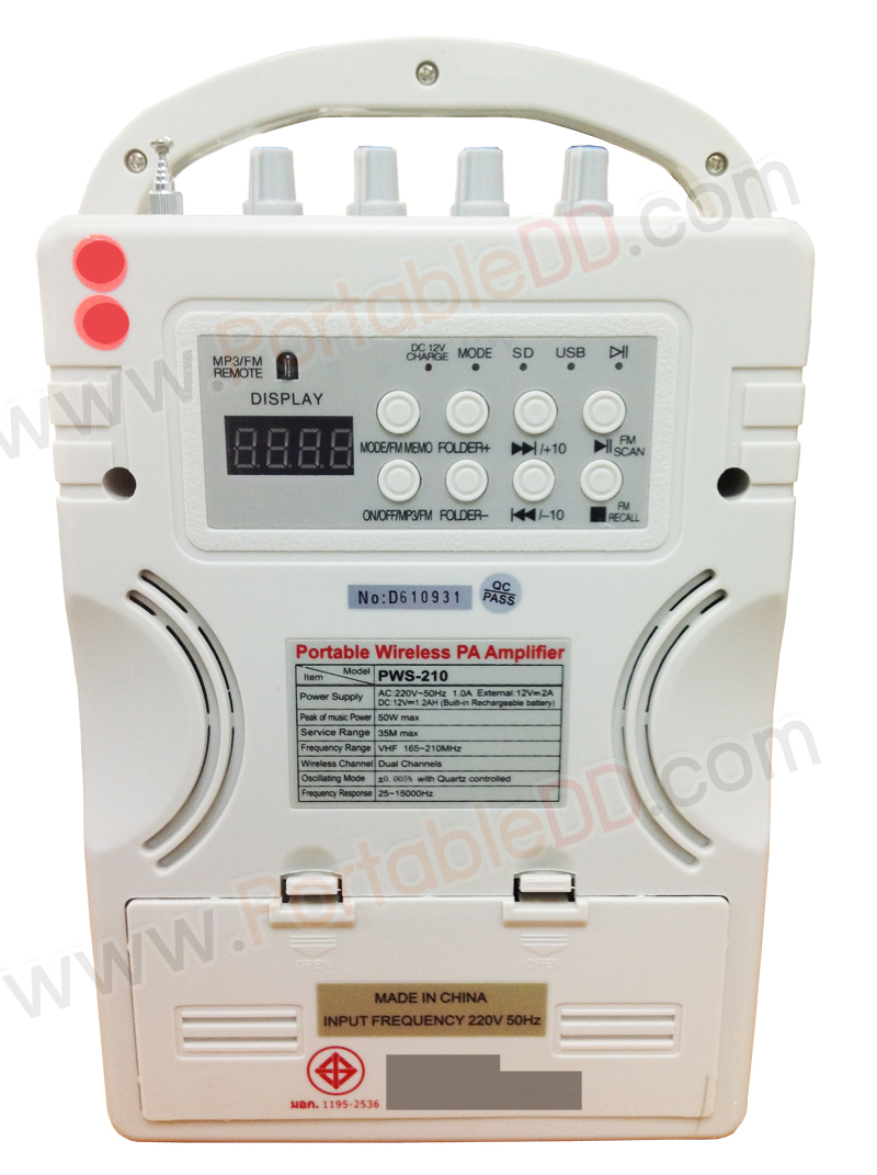 DECCON PWS-210UT เครื่องเสียงกระเป๋าหิ้ว ไมค์ลอยคู่ พร้อม USB/SD เล่น MP3/FM (ไมค์ลอยใช้ได้พร้อมกัน2ไมค์) รูปที่ 3