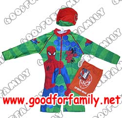 ชุดว่ายน้ำเด็ก Wetsuit แขนยาว Spiderman สีเขียว หมวกว่ายน้ำ เว็ทสูทเด็ก บอดี้สูทเด็ก สไปเดอร์แมน รหัส swmspi005 รูปที่ 1