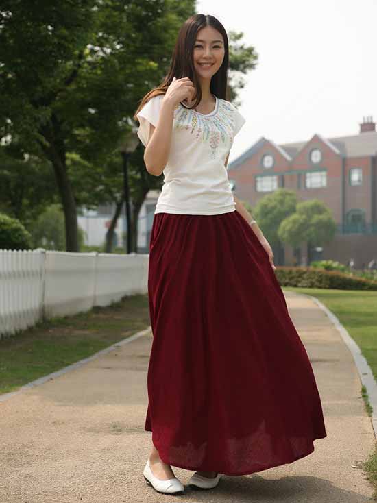 กระโปรงยาวผ้าลินิน แฟชั่นเกาหลีแนววินเทจเทรนด์สวยมาก นำเข้า พร้อมส่งTJ7231 ราคา1100บาท รูปที่ 4