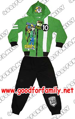 เสื้อแขนยาวมีฮู้ด กางเกงขายาว Ben10 Alien Force สีเขียว-ดำ เบนเทน ชุดนอน เสื้อผ้าเด็ก รหัส setben071 รูปที่ 1