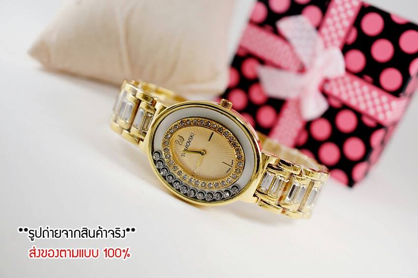 นาฬิกา Swarovski งาน AAA สายเลสสีทอง ตัวเรือนสีทอง พื้นหน้าปัดตกแต่งสวยงาม ขนาดตัวเรือน 34x42 mm. สายยาวประมาณ 20.5 cm. รูปที่ 3