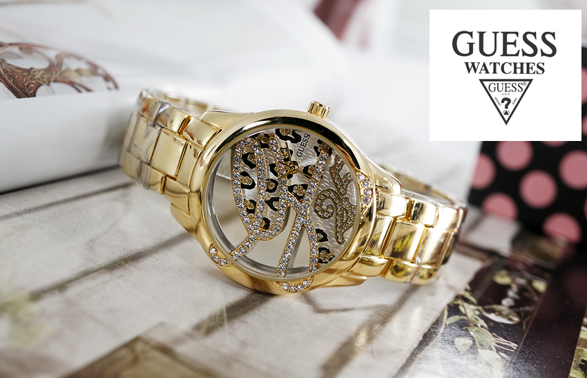 นาฬิกา Guess งาน AAA สายเลสสีทอง ตัวเรือนสีทอง พื้นหน้าปัดประดับเพชรแต่งลายสวยงาม ขนาดตัวเรือน 35 mm. สายยาวประมาณ 18.5 รูปที่ 1