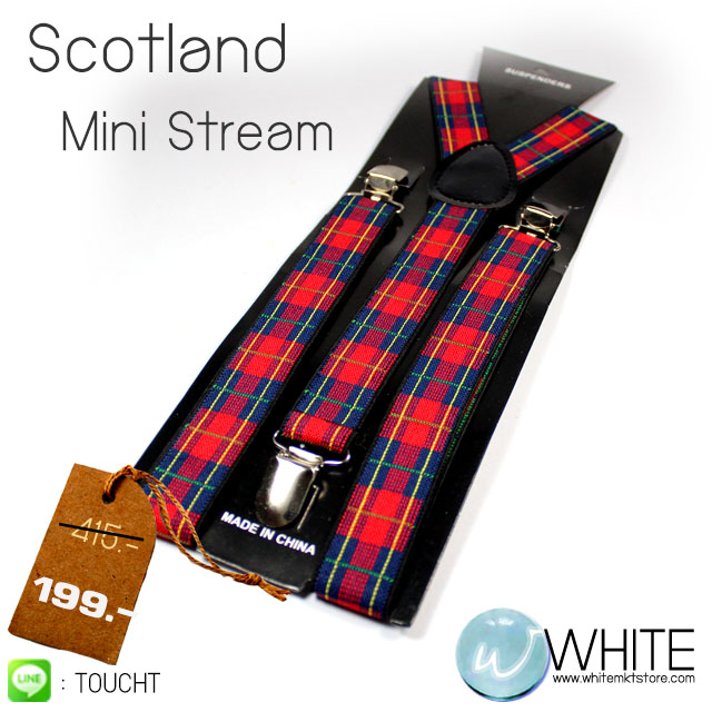Scotland - สายเอี้ยมเส้นเล็ก (Suspenders) ขนาดสาย กว้าง 2.2 ซม สำหรับคนสูงไม่เกิน 185 cm  ลายสก๊อต สีแดง น้ำเงิน รูปที่ 1