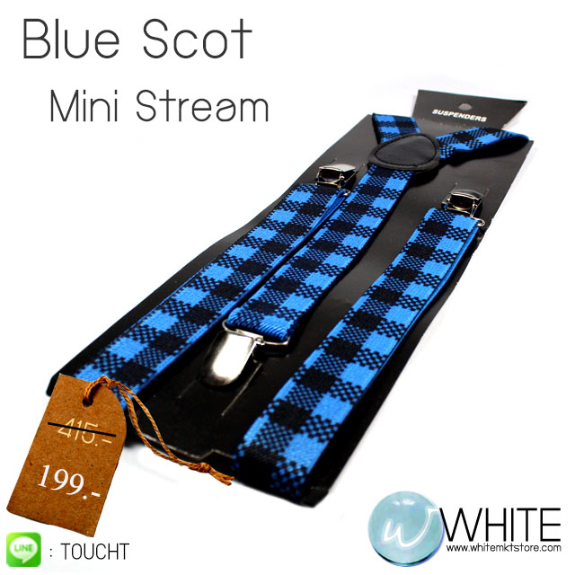 Blue Scot สายเอี้ยมเส้นเล็ก (Suspenders) ขนาดสาย กว้าง 2.2 ซม สำหรับคนสูงไม่เกิน 185 cm ลายสก๊อต สีน้ำเงินดำ รูปที่ 1