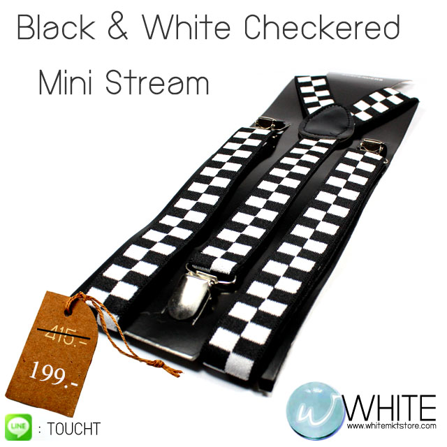 Black & White Checkered สายเอี้ยมเส้นเล็ก (Suspenders) ขนาดสาย กว้าง 2.2 ซม สำหรับคนสูงไม่เกิน 185 cm ลายธงรถแข่ง รูปที่ 1