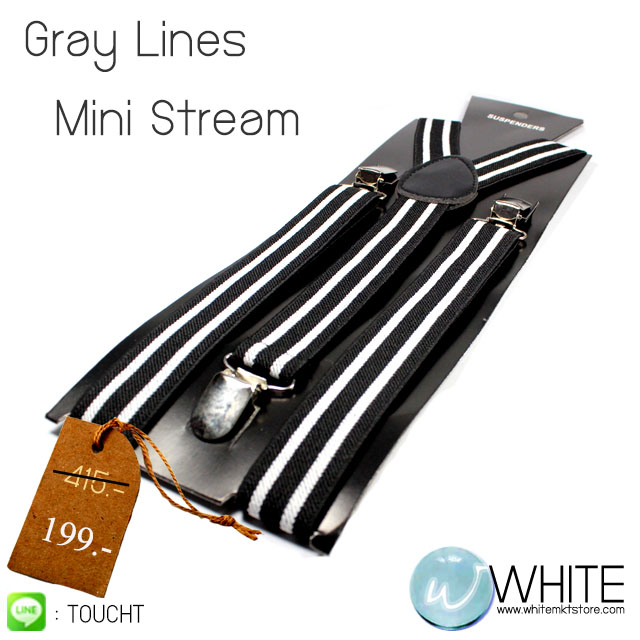 Gray Lines สายเอี้ยมเส้นเล็ก (Suspenders) ขนาดสาย กว้าง 2.2 ซม สำหรับคนสูงไม่เกิน 185 cm สายสีดำ เส้นตรงคูสีเทา รูปที่ 1