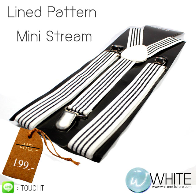 Lined Pattern สายเอี้ยมเส้นเล็ก (Suspenders) ขนาดสาย กว้าง 2.2 ซม สำหรับคนสูงไม่เกิน 185 cm สายสีขาว ลายเส้นสีดำ รูปที่ 1