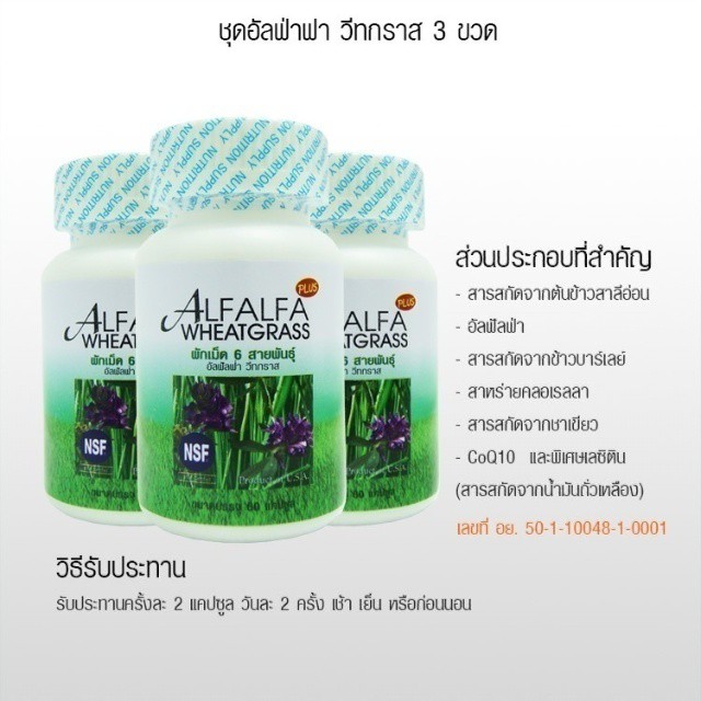 คลอโรฟิลล์ 6 สายพันธุ์ (Alfalfa Wheatgrass) ราคา 800 บาท ส่งฟรี รูปที่ 1