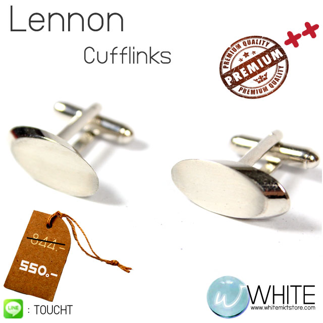 Lennon Cufflinks - คัฟลิงค์ (กระดุมข้อมือ) ทรงรี ผลิตจาก ทองเหลืองชุบเงิน แวววาว พร้อม Gift Boxed รูปที่ 1