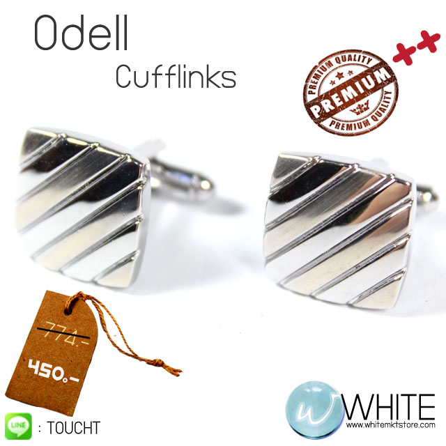 Odell Cufflinks - คัฟลิงค์ (กระดุมข้อมือ) ทรงสี่เหลี่ยมจตุรัส ลายเฉียง ผลิตจาก ทองเหลืองชุบเงิน แวววาว ลายเหลือบ พร้อม G รูปที่ 1