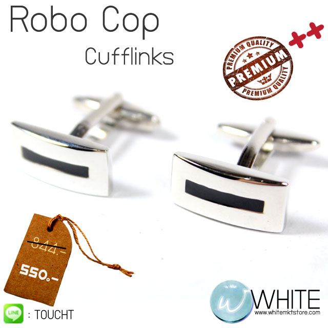 Robo Cop Cufflinks - คัฟลิงค์ (กระดุมข้อมือ) ทรงสี่เหลี่ยมผืนผ้า ลงยา ผลิตจาก ทองเหลืองชุบเงิน แวววาว พร้อม Gift Boxed รูปที่ 1