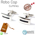 Robo Cop Cufflinks - คัฟลิงค์ (กระดุมข้อมือ) ทรงสี่เหลี่ยมผืนผ้า ลงยา ผลิตจาก ทองเหลืองชุบเงิน แวววาว พร้อม Gift Boxed