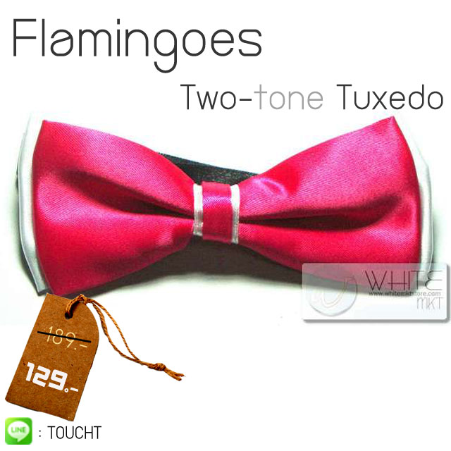 Flamingoes Two-tone Tuxedo - หูกระต่ายสองสี สีชมพูเข้ม พื้นสีขาว เนื้อผ้าผิวมัน เรียบ รูปที่ 1