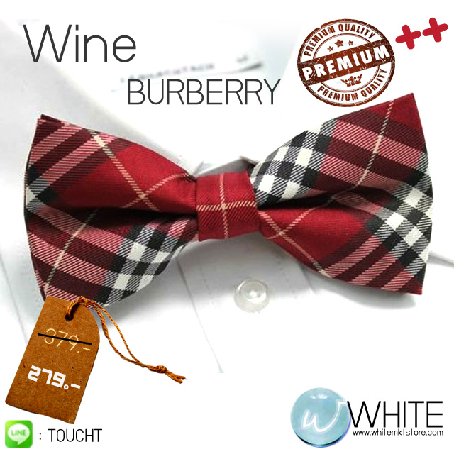 Wine BURBERRY Style Collection - หูกระต่าย ลายสก๊อต โทนสี แดงหม่น ลาย ดำ เทา ครีม เบอเบอร์รี่ หูกระต่าย ลายสก๊อต โทนสี แ รูปที่ 1