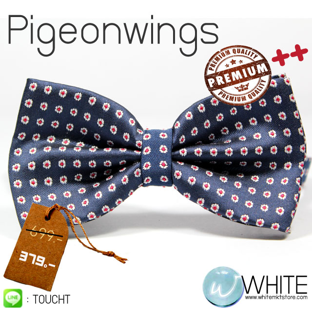 Pigeonwings - หูกระต่าย สีน้ำเงินอมม่วง จุดลายดอก สีแดง Premium Quality รูปที่ 1