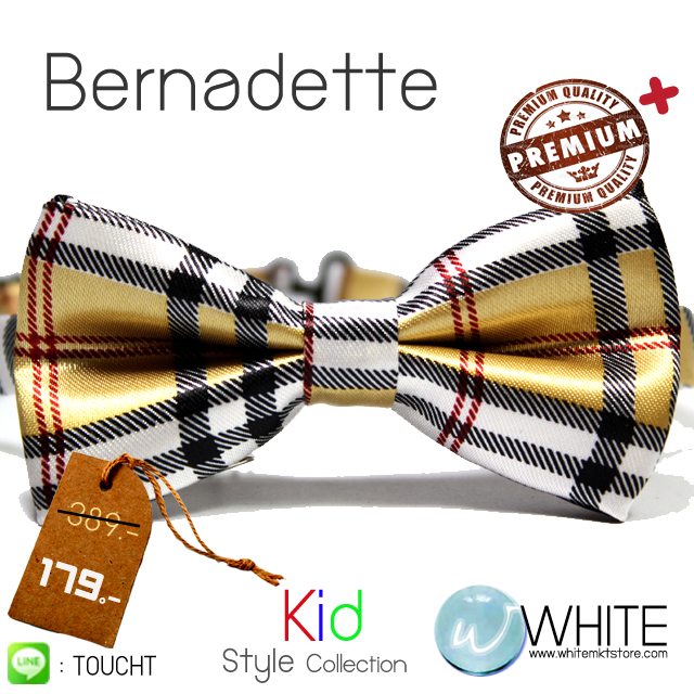 Bernadette - หูกระต่ายเด็ก ลายสก๊อต สีทอง ดำ ขาว เนื้อผ้าผิวมัน เรียบ Premium Quality รูปที่ 1