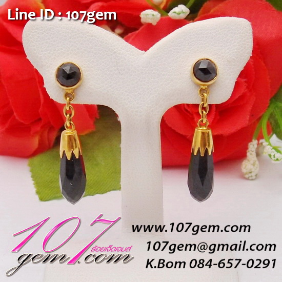 ต่างหูนิลตุ้งติ้ง ทรงหยดน้ำ งานเก่า ทอง 90% มือสอง จากร้าน www.107gem.com รูปที่ 1