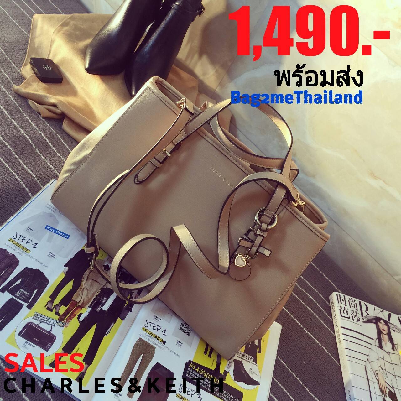 กระเป๋า Charles & Keith แท้ พร้อมส่ง สุดหรู รุ่น Handbag ชนชอป 2015 2homeeasy หนัง Saffiano รูปที่ 1