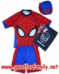 ชุดว่ายน้ำเด็ก แขนสั้น ขาสั้น Spiderman สีน้ำเงิน-แดง หมวกว่ายน้ำ กางเกงว่ายน้ำ เสื้อผ้าเด็ก สไปเดอร์แมน รหัส swmspi007
