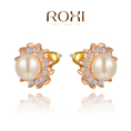 ต่างหูมุก คริสตัลทองหรูหราใหม่แฟชั่นสวย Rose Gold White Pearls Earrings นำเข้า สีขาว - พร้อมส่งW144 ราคา250บาท