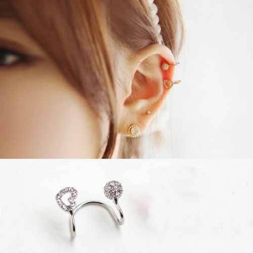 ต่างหูคลิป แฟชั่นเกาหลีหนีบด้านข้างใบหูสวย Heart Crystal 18K Gold Clip Earring นำเข้า - พร้อมส่งW156 ราคา350บาท รูปที่ 1