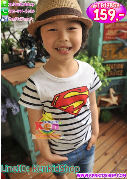 เสื้อแขนสั้นเด็ก โลโก้ Superman ทูโทน สีฟ้า รูปที่ 3