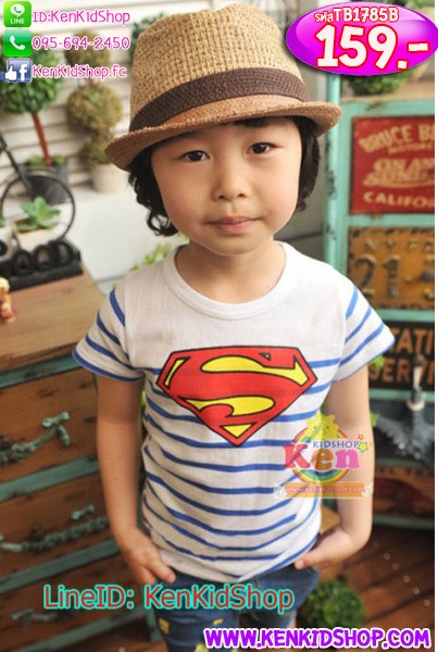 เสื้อแขนสั้นเด็ก โลโก้ Superman ทูโทน สีฟ้า รูปที่ 1