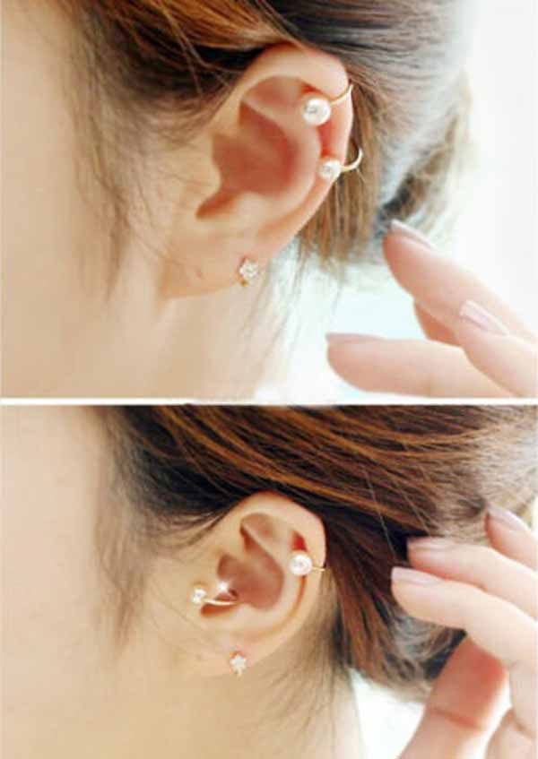 ต่างหูมุกคลิป แฟชั่นเกาหลีหนีบด้านข้างใบหูสวย Ear Cuff Wrap Rhinestone Clip Earrings นำเข้า - พร้อมส่งW186 ราคา200บาท รูปที่ 1