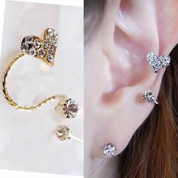ต่างหูคลิป แฟชั่นเกาหลีรูปหัวใจคริสตัลหนีบใบหูสวย Crystal Clip Ear Cuff Stud Earring นำเข้า - พร้อมส่งW194 ราคา300บาท รูปที่ 1