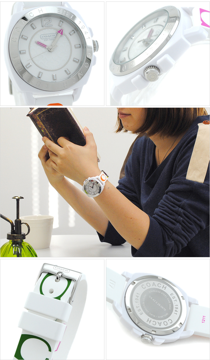 Coach Womens 14501635 White Silicone Strap Signature C Watch รูปที่ 7