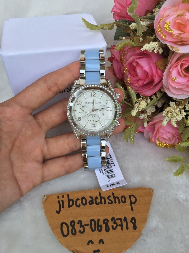 Michael Kors MK6137 Blair Chronograph Silver Dial Stainless Steel with Chambray Acetate Ladies Watch รูปที่ 1
