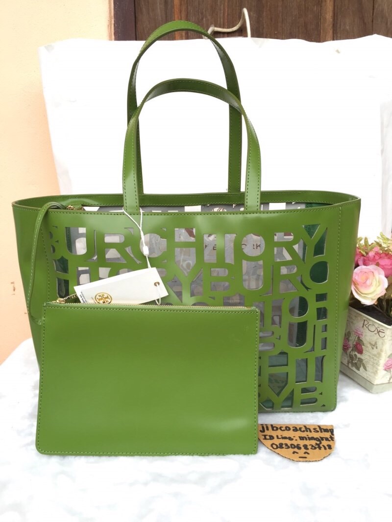 Tory Burch TB Cut-Out Small Tote Leaf Green รูปที่ 1
