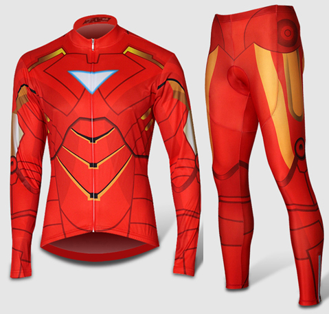 เสื้อปั่นจักรยาน IronMan สีแดง แขนยาว - กางเกงขายาวสีแดง size M ชุดปั่นจักรยานราคาถูก(พร้อมส่ง) 034163 รูปที่ 1