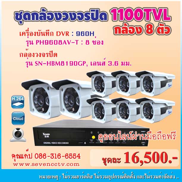 ชุดกล้องวงจรปิด 1100TVL(HBM), ชุดกล้อง 8 ตัว รูปที่ 1