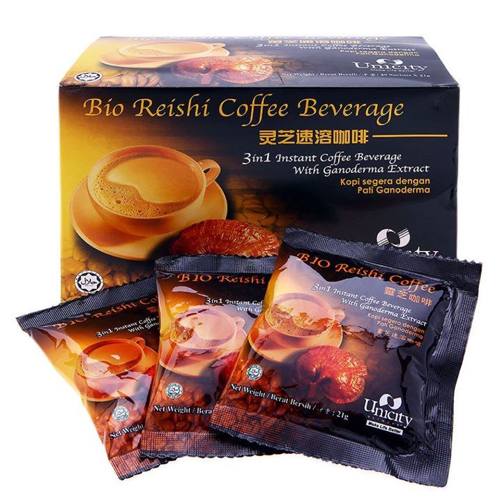 Bio Reishi Coffee กาแฟ ไบโอริช 1 กล่อง 20 ซอง กาแฟชะลอความแก่ ชนิดปรุงสำเร็จชนิด 3 in 1 ไบโอริชี่ผสมเห็ดหลินจือแดง รูปที่ 1