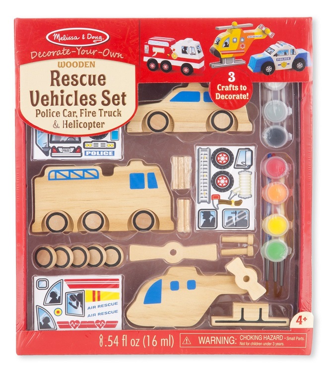 (Age 4 - Adult) ของเล่นเสริมทักษะ ประกอบระบายสี รถตำรวจ เฮลิคอปเตอร์ รถดับเพลิง DIY Wooden Rescue Vehicles Set รูปที่ 1