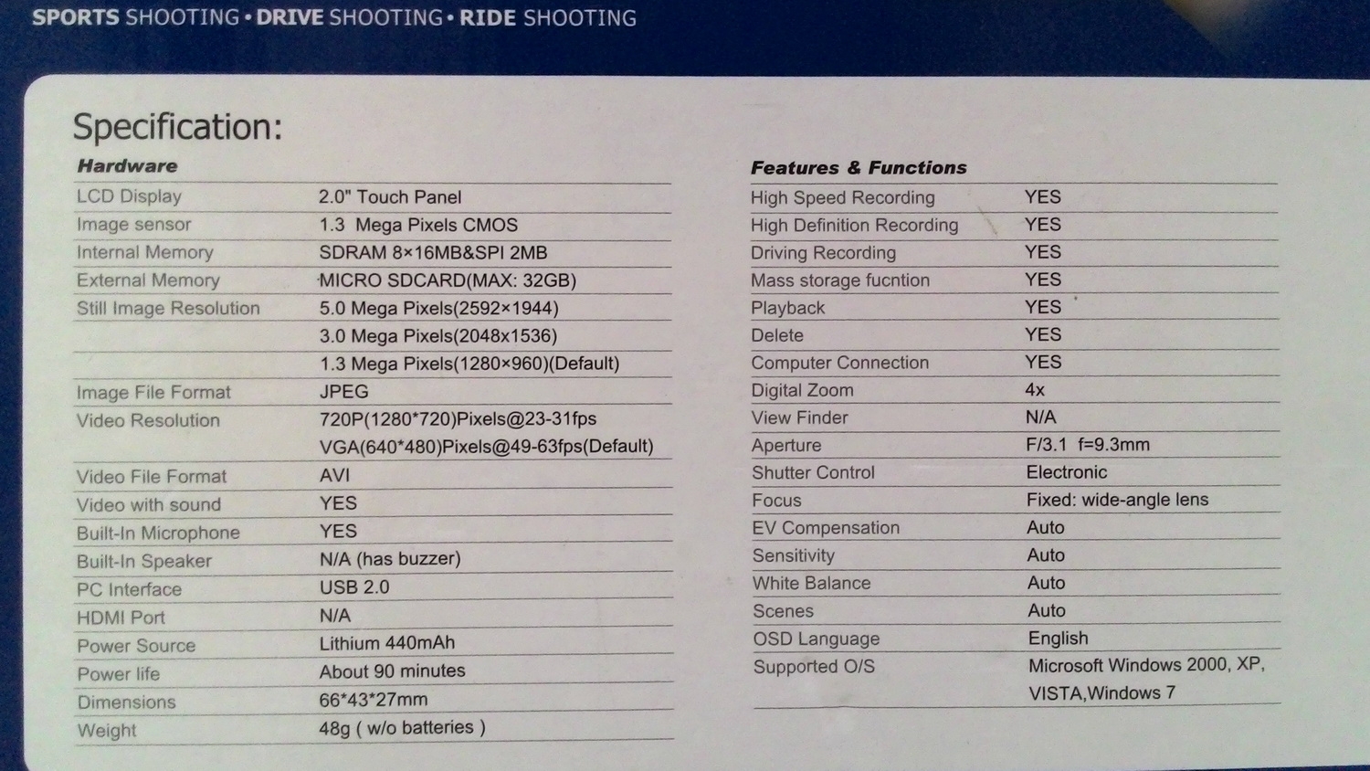 กล้อง action camcorder 720P รูปที่ 3