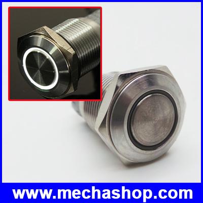 สวิทซ์กดติดปล่อยดับ สวิทช์16มม พร้อมไฟLED สีขาว 12V 16mm Angel Eye Metal illuminated LED Push Button Switch Car Dash รูปที่ 1