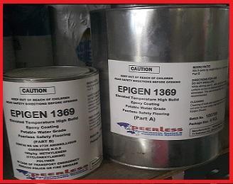นำเข้าจำหน่ายราคาส่ง Epigen 1369 HighTemp HB Lining Portable Water  คือสารเซรามิคคอมโพสิต ชนิด 2 ส่วน A+B #สารเคลือบผิวโลหะและคอนกรีตเพื่อป้องกันสนิม สารเคมี ความร้อนระดับหนึ่ง อุณหภูมิใช้งาน 150 C , ผ่านการทดสอบมาตรฐาน AS/NZS 4020 สัมผัสน้ำดื่มได้ “ เคลือบท่อ เคลือบถัง ถังน้ำร้อน ปล่องควัน และงานอื่นๆๆได้ดี อีพ๊อกซี่ฟู้ดเกรด นำเข้าเองจากออสเตรีย   รูปที่ 4