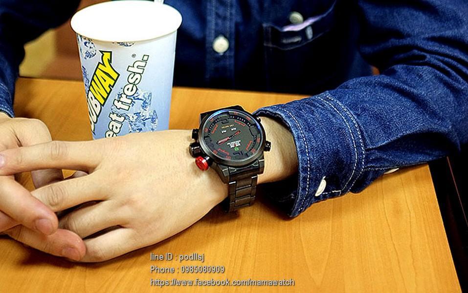 นาฬิกา Weide สองระบบ อนาล็อก และ ดิจิตอล LED ขาว-ซิลเวอร์ รูปที่ 4