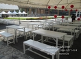 เช่าเก้าอี้สนาม (wooden bench rental) ให้เช่าเก้าอี้สนาม สีขาว จากไม้เนื้อแข็งไม้ไม่บิดไม่งอ