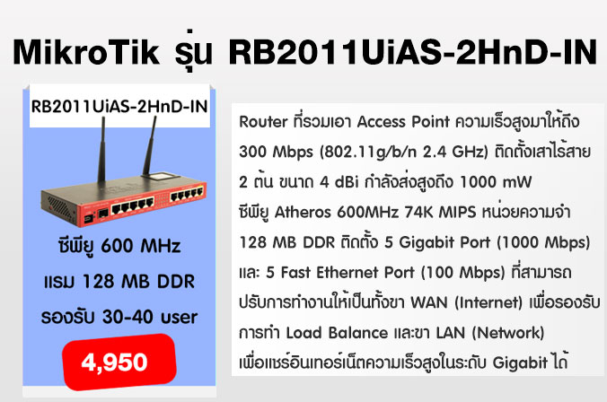 จำหน่าย MikroTik Routerboard รุ่น RB2011UAS-2HnD-IN รูปที่ 1