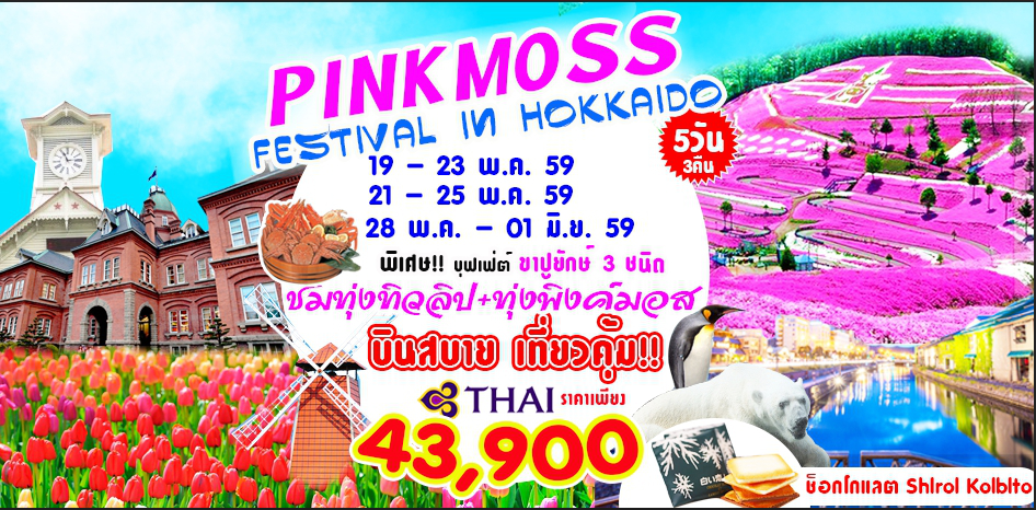 ทัวร์ญี่ปุ่น ฮอกไกโด PINK MOSS 5วัน3คืน เดินทางเดือนพฤษภาคม 59 บินTG ราคาเพียง 43,900 บาท รูปที่ 1