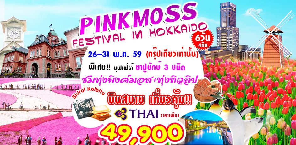 ทัวร์ญี่ปุ่น ฮอกไกโด PINKMOSS FESTIVAL 6วัน4คืน เดินทางวันที่ 26-31 พฤษภาคม 59 บินTG ราคาเพียง 49,900 บาท รูปที่ 1