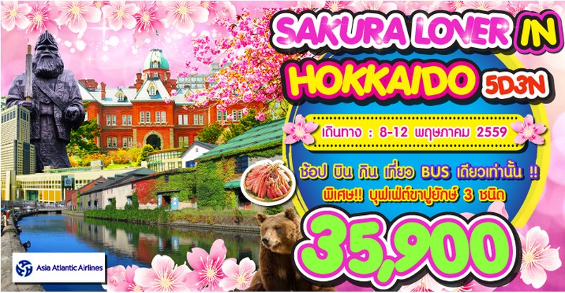 ทัวร์ญี่ปุ่น SAKURA LOVERIN IN HOKKAIDO 5 วัน 3 คืน บิน HB ไป กินปู ดูหมี รูปที่ 1