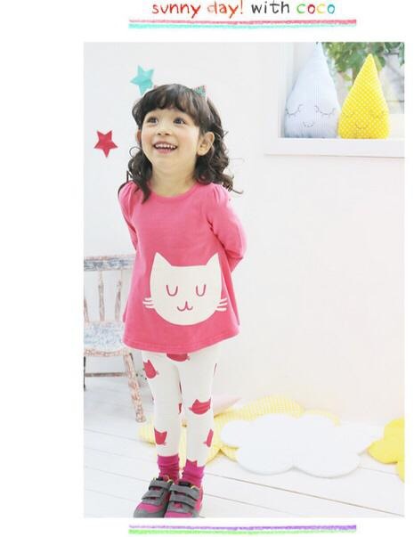 เสื้อ+เลคกิ้งสกรีนหน้าแมว สีชมพู รูปที่ 4