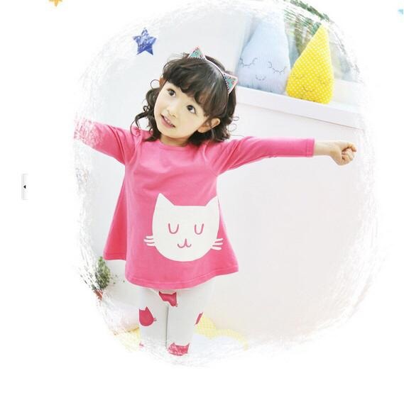 เสื้อ+เลคกิ้งสกรีนหน้าแมว สีชมพู รูปที่ 3