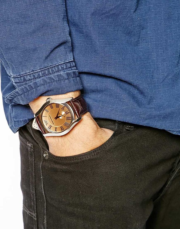 Emporio Armani AR0645 Classic Brown Leather Roman Numeral Dial Men's Watch รูปที่ 7