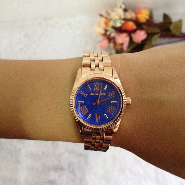 Michael Kors MK3272 Women's Lexington Petite Rose Golden Blue Dial Watch รูปที่ 5