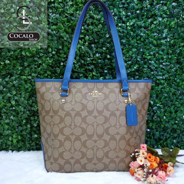 COACH F34603 ZIP TOP TOTE IN SIGNATURE CANVAS รูปที่ 1